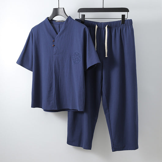 Pantalón Slim Coreano Hombre - Conjunto de 2 Piezas Algodón y Lino - Image 10