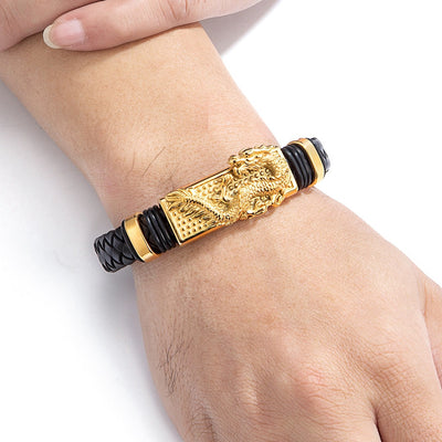 Pulsera Magnética para Hombre con Dragón Pi Xiu - Acero Inoxidable y Cuero con Patrón Leopardo - Image 4
