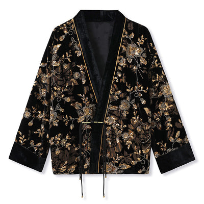 Cardigan Bordado de Lujo Estilo Nacional - Flores Quemadas con Cuentas V-Neck - Image 6
