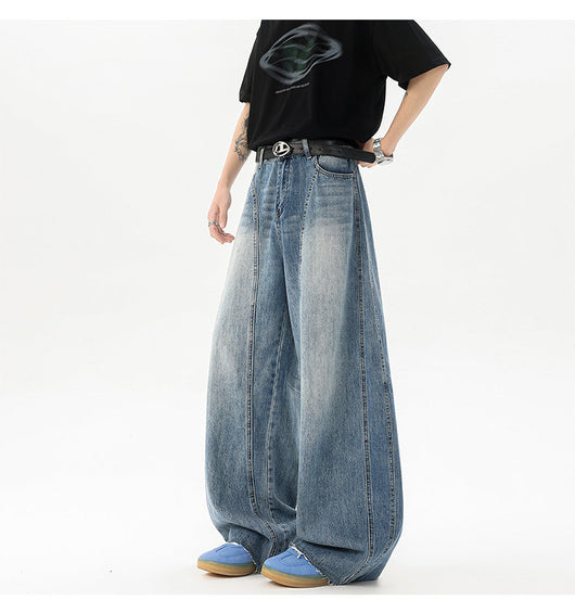 Pantalones Denim Retro Azul Holgados de Pierna Ancha para Hombre - Image 13