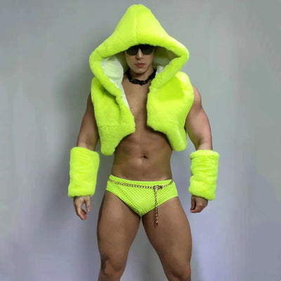 Chaleco de Pelaje Fluorescente Verde Hip-hop Jazz para Hombre y Mujer - Image 10