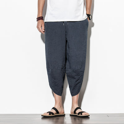 Pantalones Cortos de Lino Casual con Rayas Verticales para Hombre - Image 3