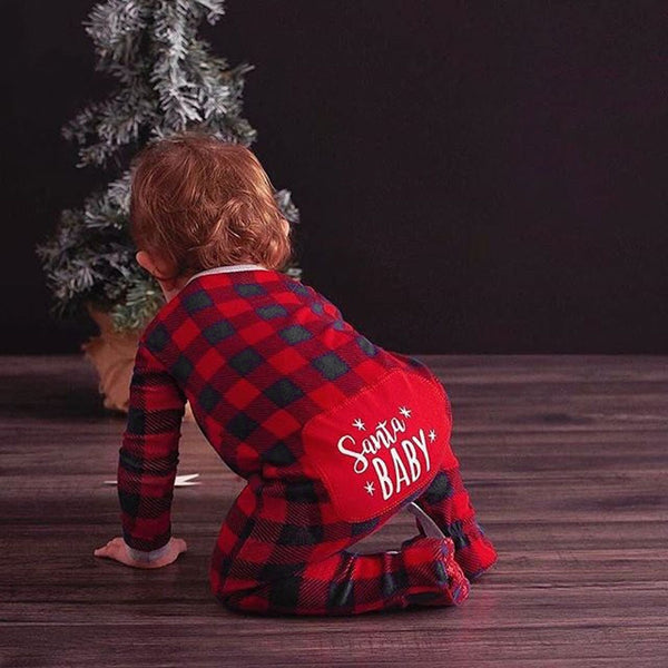 Mameluco Navideño para Bebé con Diseño Cuadros y Motivo Santa