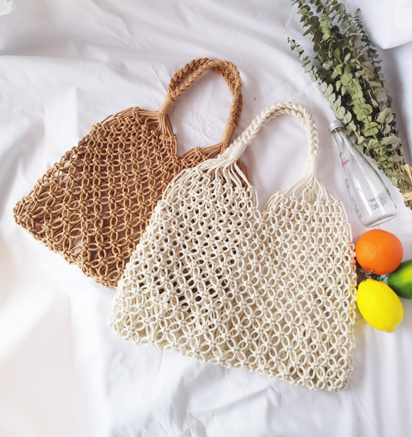Bolsa Tejida de Malla con Asa de Cuerda - Diseño Calado Transpirable