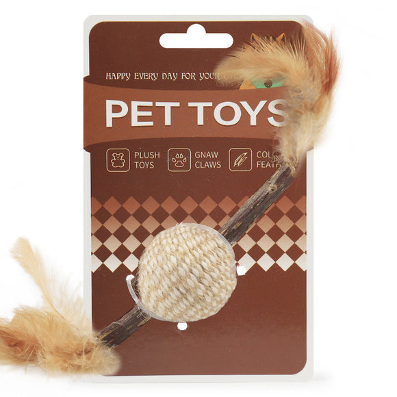 Interactive Cat Toy with Feathers and Hemp Rope