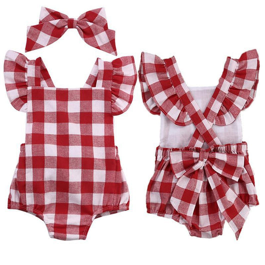 Conjunto de Dos Piezas a Cuadros Rojos con Moño