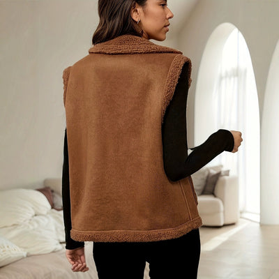 Chaleco de Gamuza con Cuello de Pana y Costuras Decorativas para Mujer - Image 4