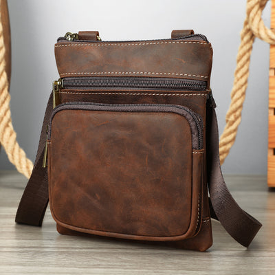 Bolsa Bandolera Retro de Cuero Crazy Horse para Aventuras al Aire Libre