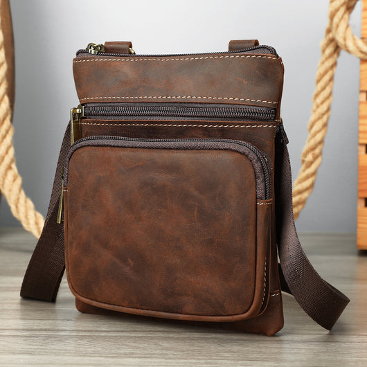 Bolsa Bandolera Retro de Cuero Crazy Horse para Aventuras al Aire Libre