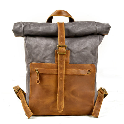Mochila Retro de Lona y Cuero para Hombre - Estilo Casual Vintage - Image 6
