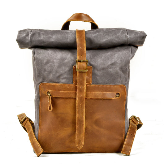 Mochila Retro de Lona y Cuero para Hombre - Estilo Casual Vintage - Image 6