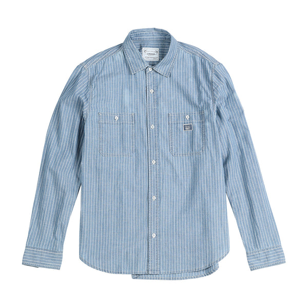 Camisa Casual con Bolsillo de Rayas Azules