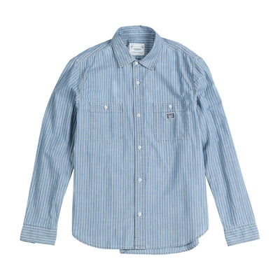 Camisa Casual con Bolsillo de Rayas Azules
