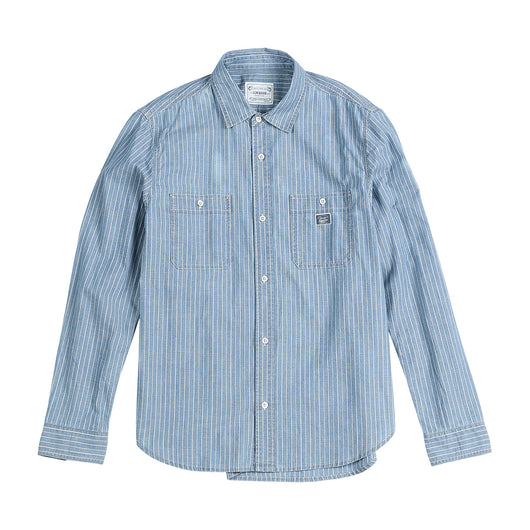 Camisa Casual con Bolsillo de Rayas Azules