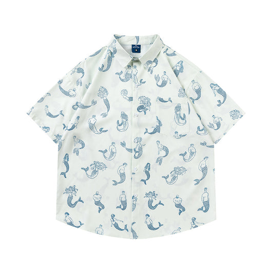 Camisa Estampado Sirena Manga Corta Suelta para Hombre - Image 10
