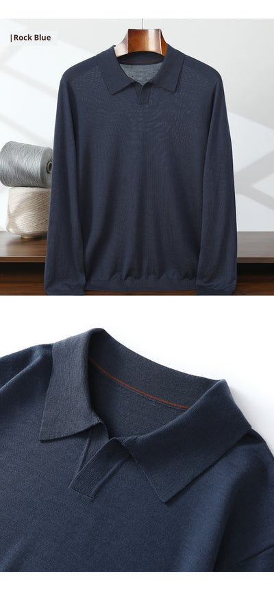 Suéter Polo de Lana Pura Fina Cuello Solapa para Hombre - Image 11