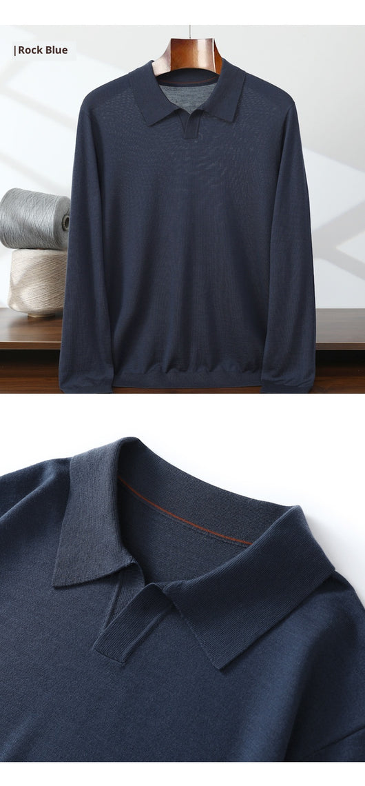 Suéter Polo de Lana Pura Fina Cuello Solapa para Hombre - Image 11