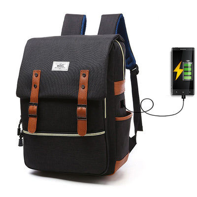 Mochila Vintage de Lona Unisex con Puerto USB para Laptop y Viaje - Image 9