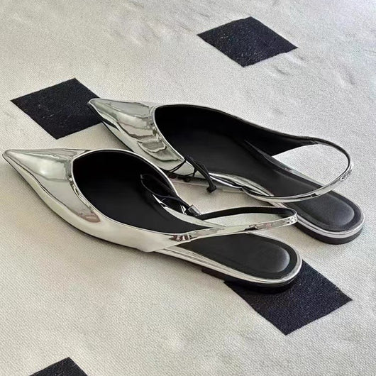 Zapatos Planos Plateados con Efecto Pintura y Correa Trasera - Image 3