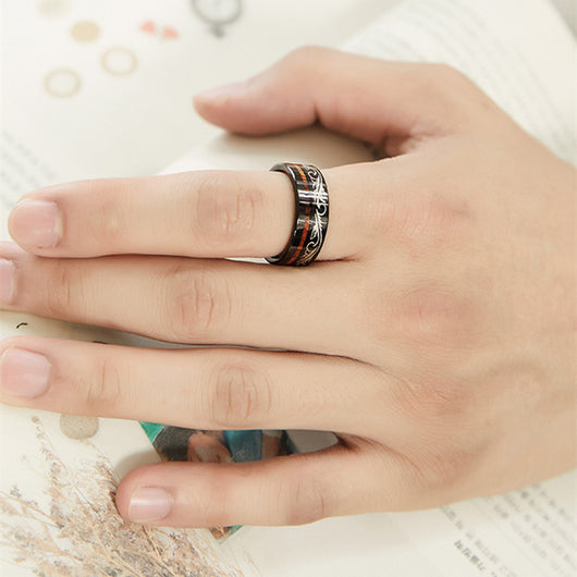 Anillo Tungsteno Vintage Oro con Madera de Acacia para Hombre