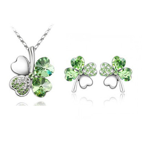 Conjunto de Collar y Aretes de Cristal Trébol de Cuatro Hojas - Image 13