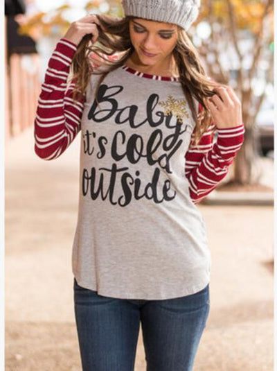 Camiseta Niña Manga Larga Estampado Copo de Nieve y Rayas - Moda Europea