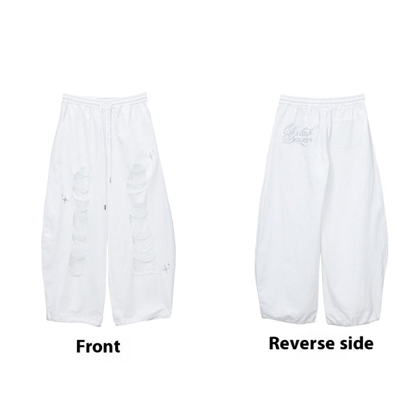 Pantalones Casuales Rotos con Parches Denim para Bailar