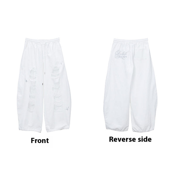 Pantalones Casuales Rotos con Parches Denim para Bailar