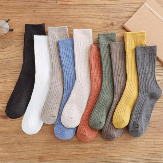 Calcetines Mujer Caña Media Algodón Otoño Invierno Estilo Coreano Japonés