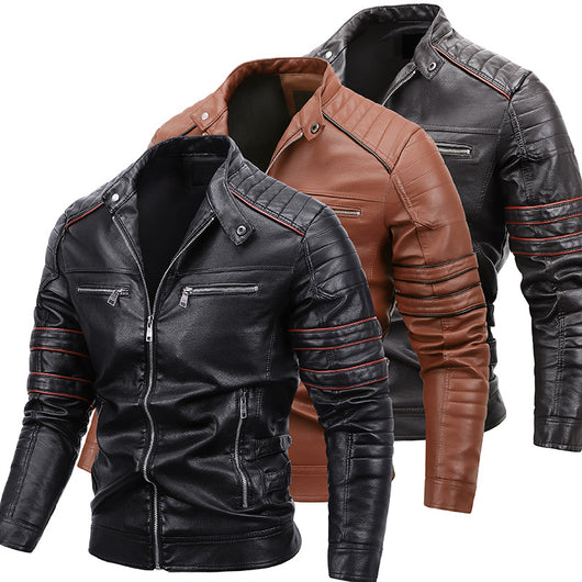 Chaqueta de Cuero para Motocicleta con Forro de Terciopelo Talla Grande - Image 9