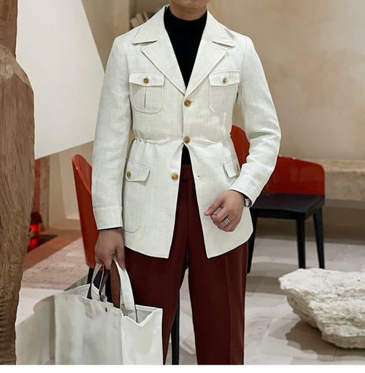 Blazer Casual Slim Fit con Cintura Ajustable Estilo Retro para Hombre - Image 2