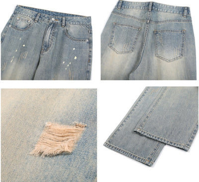 Pantalones Vaqueros Rectos con Desgarre Lavado a Agua para Hombre - Image 13