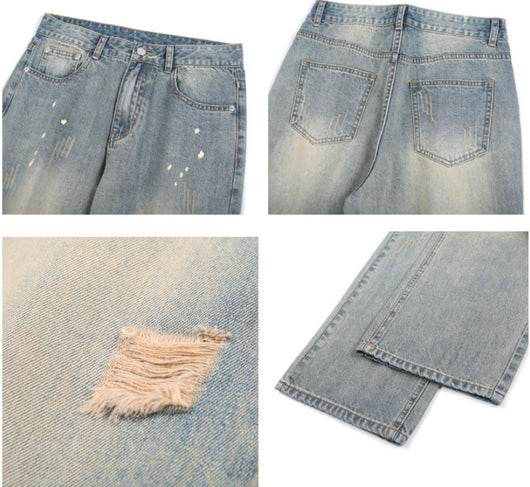 Pantalones Vaqueros Rectos con Desgarre Lavado a Agua para Hombre - Image 13