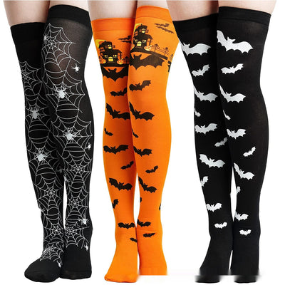 Medias Largas Hasta la Rodilla con Estampado Halloween - Telaraña, Murciélagos, Calaveras y Castillo - Image 5