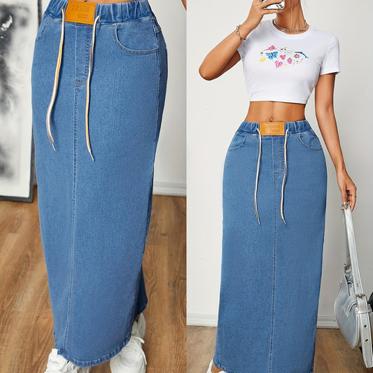Falda Denim A-Línea con Cintura Ajustable para un Ajuste Personalizado