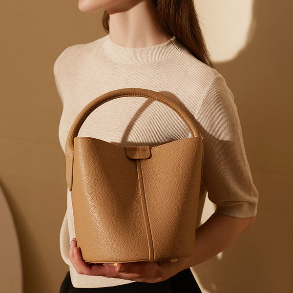 Bolsa Crossbody de Cuero Genuino para Mujer - Diseño Bucket