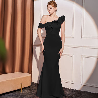 Vestido Largo Elegante con Hombros Inclinados Efecto Adelgazante - Image 9