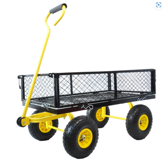 Carrito de Jardín de Acero con Asa Giratoria y Laterales Desmontables