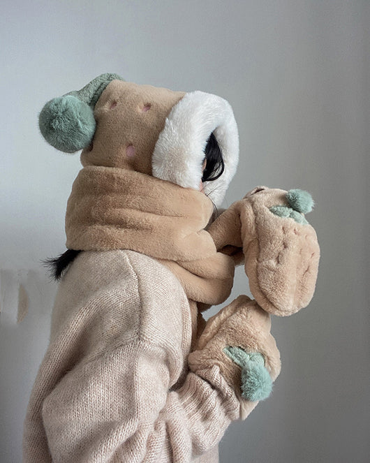 Conjunto Invierno Lujo: Gorro, Bufanda y Guantes de Terciopelo con Pelaje de Conejo - Image 5