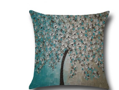 Funda de Cojín de Algodón con Pintura al Óleo Tridimensional - Árboles y Flores - Image 5