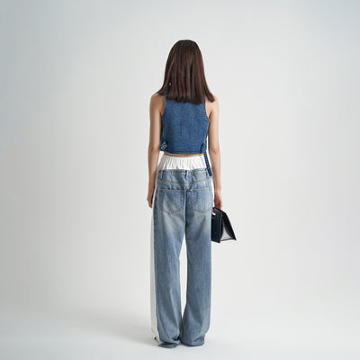 Jeans Patchwork Cintura Alta Loose Fit para Mujer - Image 5