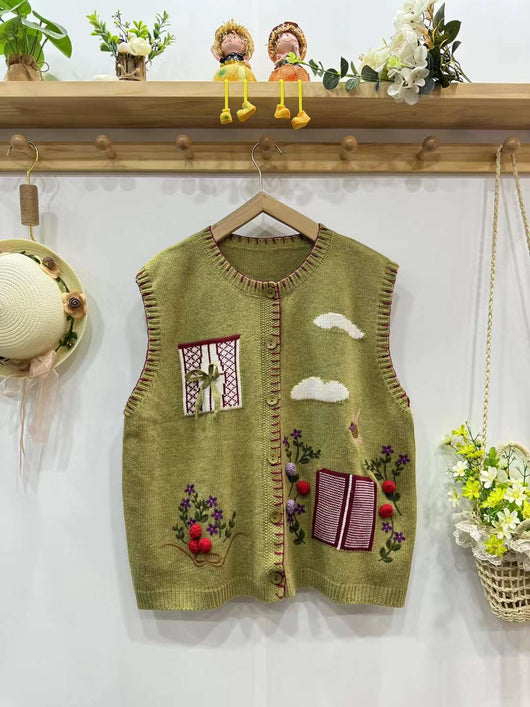 Chaleco Cardigan Mori Girl Bordado Estilo Retro Literario - Image 8