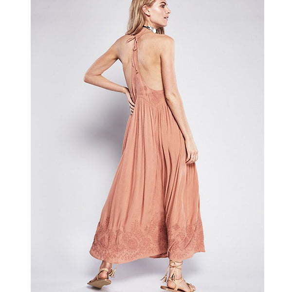 Vestido Largo Bordado con Tirantes Ajustables