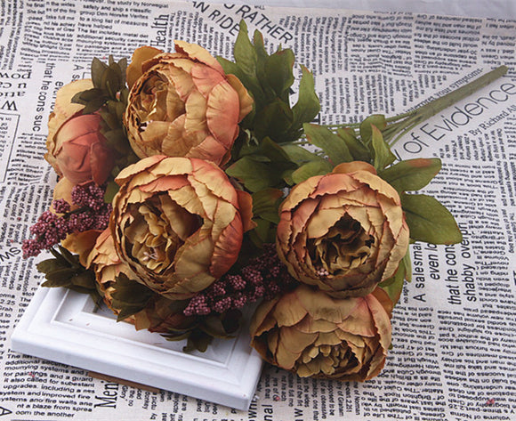 13 Flores Peonías Artificiales Estilo Europeo Premium
