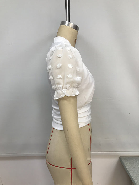 Blusa Jacquard con Escote en V y Mangas Burbuja - Image 11
