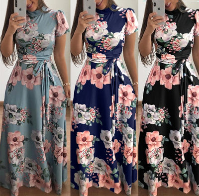 Vestido Swing de Manga Corta con Estampado Floral Estilo Europeo para Otoño - Image 3