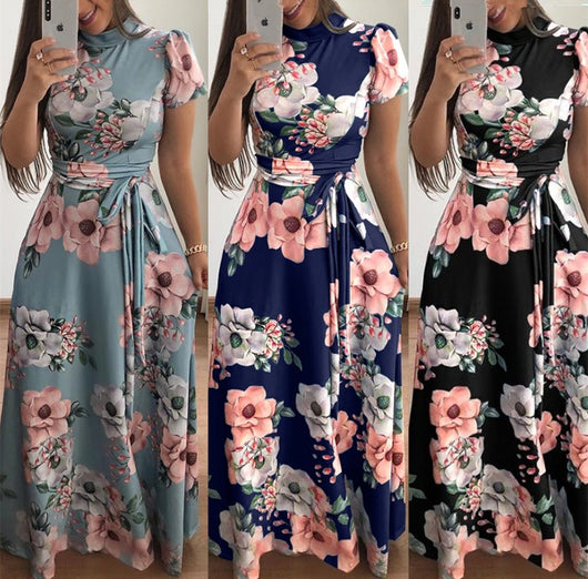 Vestido Swing de Manga Corta con Estampado Floral Estilo Europeo para Otoño - Image 3