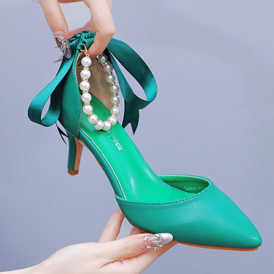 Sandalias de Tacón Medio con Pedrería y Moño - Zapatos de Fiesta en Cuero PU Suave - Image 6