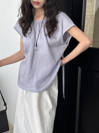 Blusa Tencel Lino Cuello Redondo Ajustada para Mujer - Image 16