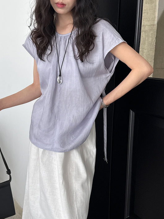 Blusa Tencel Lino Cuello Redondo Ajustada para Mujer - Image 16